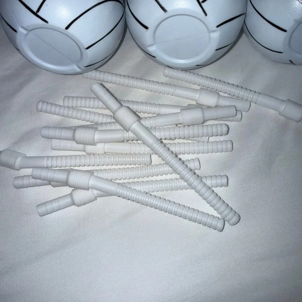 Lot of 12 Volleyball Party Cups with Lids and Straws White Plastic Sports Favors